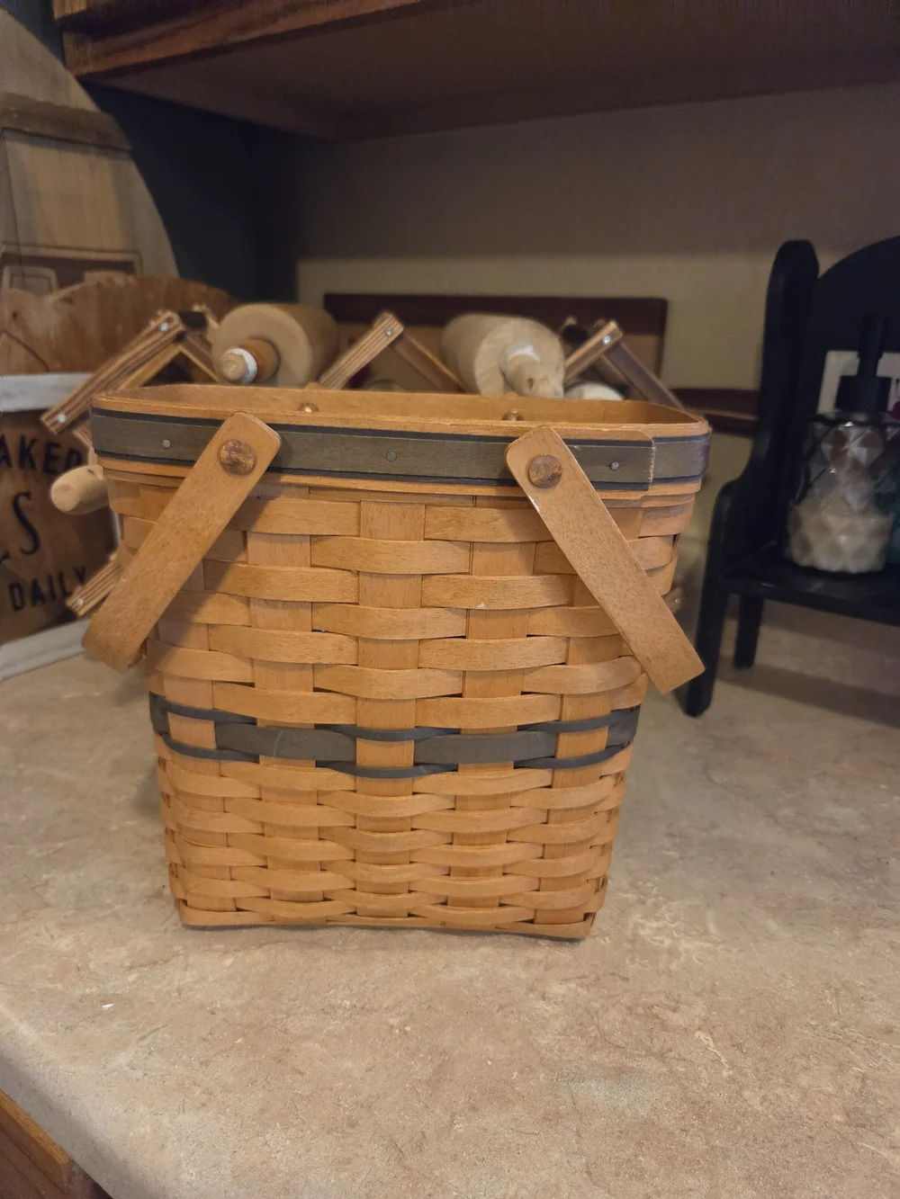 Longaberger Two-Tone Woven Basket in Natural Brown and Dark Brown
